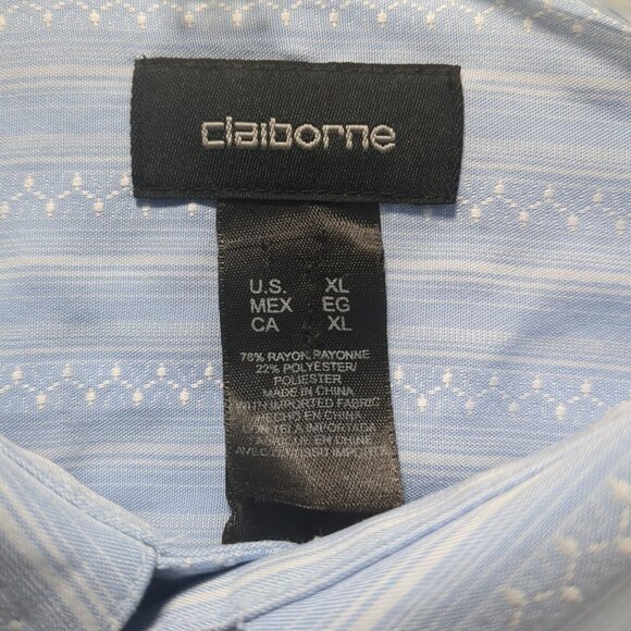 Claiborne Mens Light Sky Blue Long Sleeve Striped Button Down Up Dress Shirt XL - Picture 2 of 6